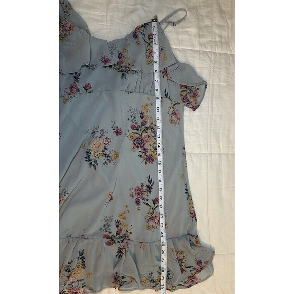 Gray Blue Floral Cold Shoulder Summery Dress JUNIOR'S SIZE X-Large - Picture 3 of 4